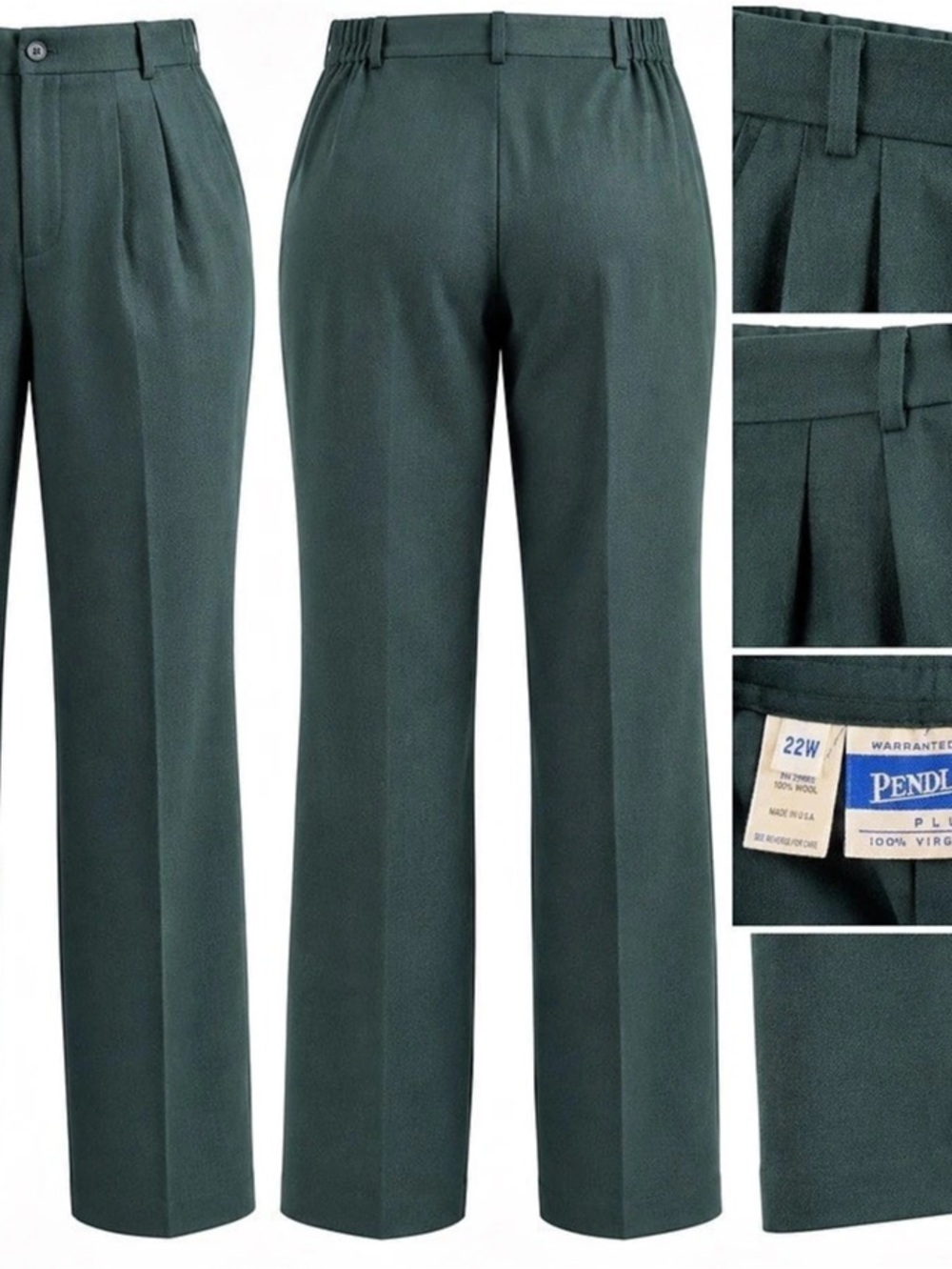 Vintage Pendleton Plus Women's 22W Green 100% Virgin Wool Pleated Pants USA